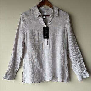 100% Linen Jones New York Light Beige Button Up Pullover Shirt Women’s Large